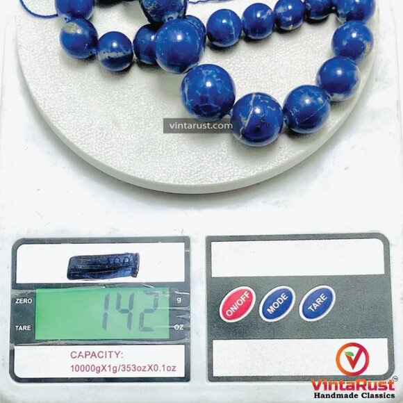 Lapis Lazuli Blue Bead Necklace, Vintage Lapis Stone Single Strand Graduated - Picture 10 of 10